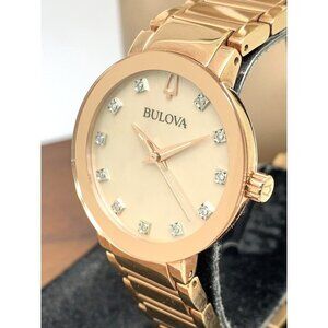 Bulova Women's Watch 97P132 Quartz Diamond Dial Rose Gold Stainless Stee…